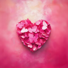 Obraz premium Heart of roses, pink rose heart, bouquet of pink roses, bunch of roses, bouquet of pink roses, pink heart background for Valentine's Day, heart on a light pink background, Butterfly roses.