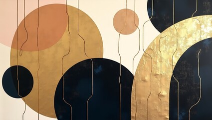 Elegant Art Deco Style Abstract Design with Gold and Black Accents, colorful geometri branch art deco background