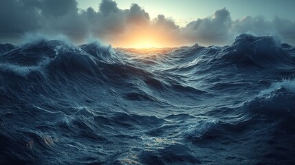 Dramatic ocean waves at sunset. (1)