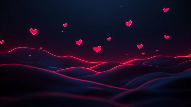pimk hearts on a dark background. Perfect for Valentine&rsquo;s Day, love themes, greetings or romantic decor. Space for text.  