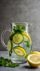 Fototapeta premium Detox Water with Lemon, Cucumber, and Mint in a Glass Pitcher