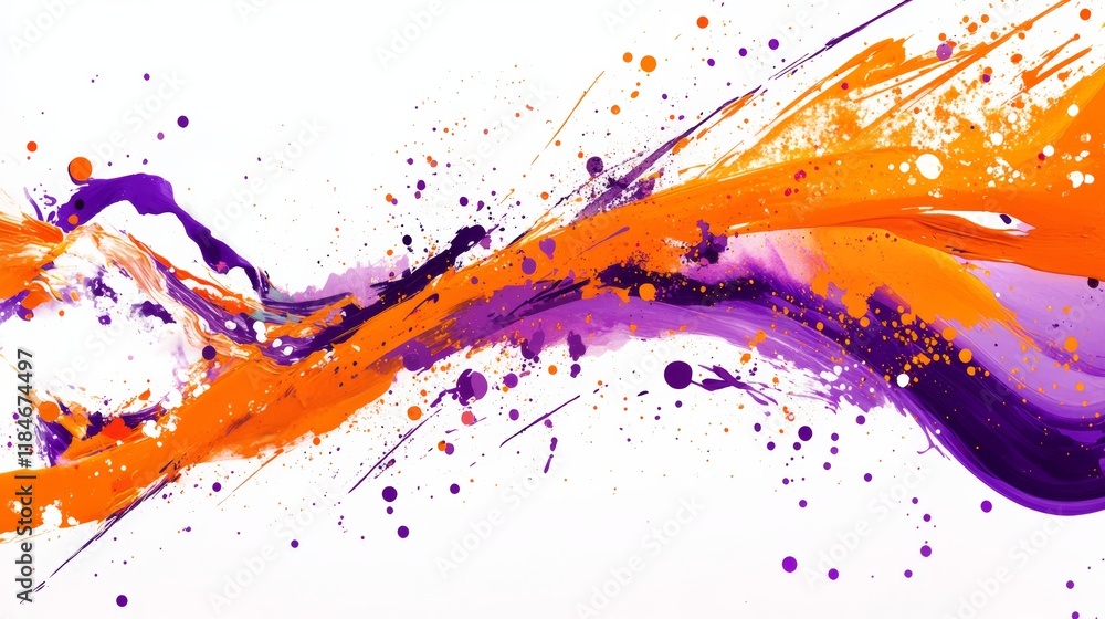 Poster orange and purple paint strokes creating dynamic abstract composition