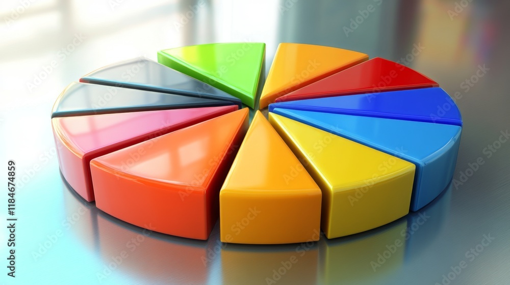Aufkleber an abstract d pie chart with dynamic movement, where slices rotate and change color, symbolizing the