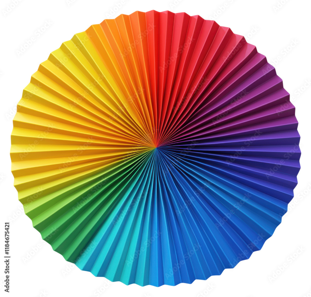 Poster png a vibrant, circular array of folded paper in a gradient of rainbow colors, radiating from the ce
