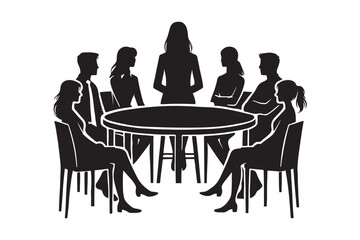 Women Leading Business Team Meeting Silhouette Illustration