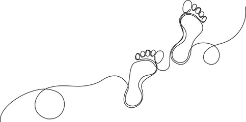 continuous single line drawing of footprints, line art vector illustration
