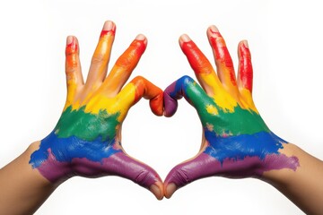 hands painted with rainbow colors making a heart shape