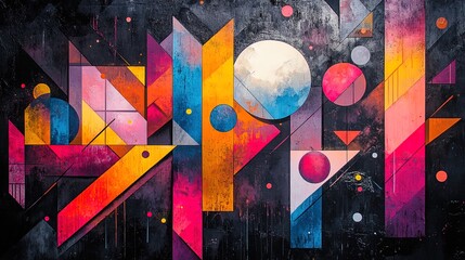 Abstract art with neon lights and geometric shapes, modern and trendy 