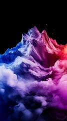 Obraz premium Dreamlike, colorful mountains rise above a sea of clouds. A vibrant, surreal landscape.