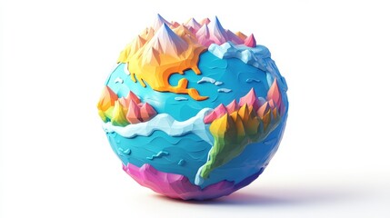 Colorful low poly earth globe rotating on white background