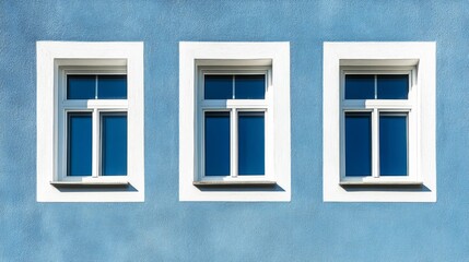 Three Simple Windows on a Light Blue Wall