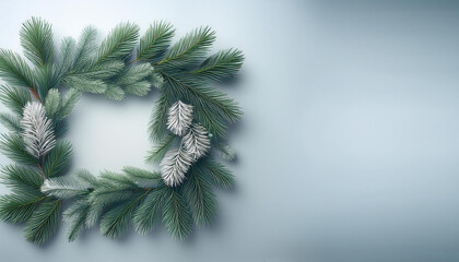 Obraz premium a christmas tree branches arranegement with form of a square for reproduction space perfect for wintry weather christmas or holiday designs easy and smooth new year composition