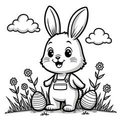 Happy Easter Bunny With Decorated Eggs Garden