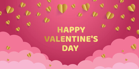 Naklejka premium Valentine's Day concept frame. Vector illustration. 3d pink and white paper hearts on a geometric background. Cute love sale banner or greeting card 