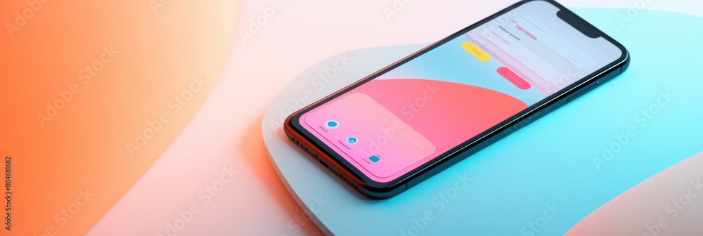 Poster Close up of a modern smartphone showing a bright messenger chat interface on a stylish surface in soft lighting. Generative AI