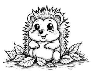  Cute Baby Hedgehog Sitting Among Autumn Leaves
