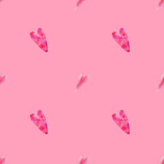 Pink hearts background. Seamless watercolor pink pattern with hand drawn illustration of cute pink hearts for valentines day wrapping, wallpaper, textile, fabric