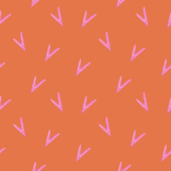 Pink hearts watercolor background. Seamless hand drawn orange pattern, digital paper for wrapping, holidays textile, wallpapers, valentines day decorations