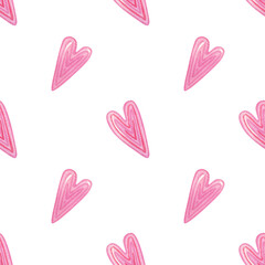 Pink hearts watercolor background. Seamless hand drawn pink pattern, digital paper for wrapping, holidays textile, wallpapers, valentines day fabric