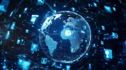 Obraz premium Digital globe, interconnected data streams, global network.