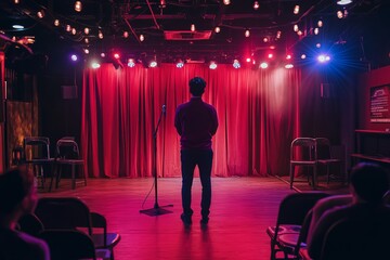 funny stand up comedy cartoon open mic live show red curtain