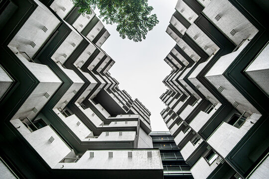 View of beautiful villa moderna with zig zag lines and small tiles, Shibuya, Tokyo Metropolis, Japan.