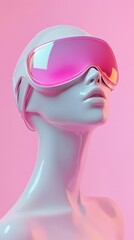 Mannequin wearing futuristic pink glasses on pink background