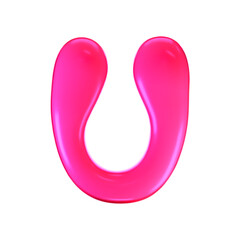 3d pink plastic bubble letter U in y2k style isolated on a white background. Render of 3d cartoon balloon liquid alphabet with neon plastic effect in 90s style. 3d vector modern typography font