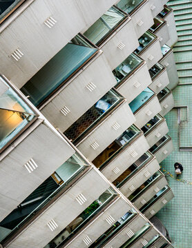 View of beautiful villa moderna with zig zag lines and small tiles, Shibuya, Tokyo Metropolis, Japan.