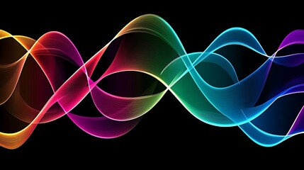 Rainbow Wave Abstract: Vibrant, Flowing Lines on Black