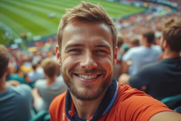 Fototapeta premium a man taking a selfie in front of a crowd