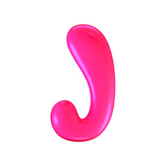 3d pink plastic bubble letter J in y2k style isolated on a white background. Render of 3d cartoon balloon liquid alphabet with neon plastic effect in 90s style. 3d vector modern typography font