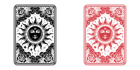 Tarot Card Design with Sun and Floral Motifs