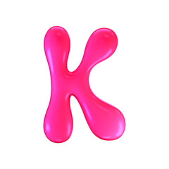 3d pink plastic bubble letter K in y2k style isolated on a white background. Render of 3d cartoon balloon liquid alphabet with neon plastic effect in 90s style. 3d vector modern typography font