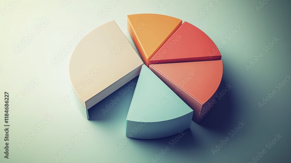 Poster an elegant d pie chart with soft curves and a pastel color palette, showcasing different data points
