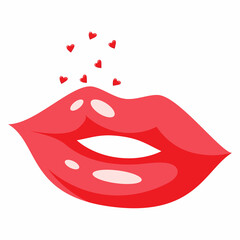 Illustration of Lips with Floating Hearts