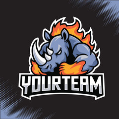 Rhino on Fire Mascot Team Esports Logo