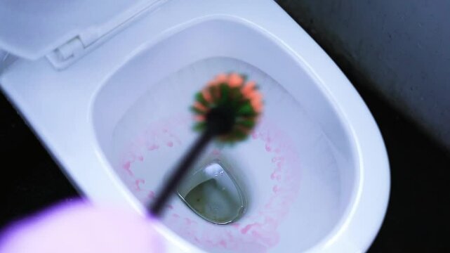Deep cleaning a toilet and washroom using a powerful shampoo cleaner. Watch this high-quality video footage showcasing an effective cleaning process for a sparkling clean bathroom.