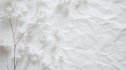 Delicate White Dried Flowers on Crumpled Paper Background