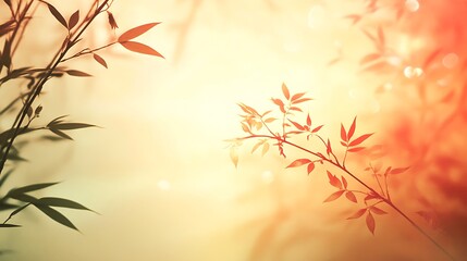 Tranquil Sunset Silhouette of Bamboo and Leaves