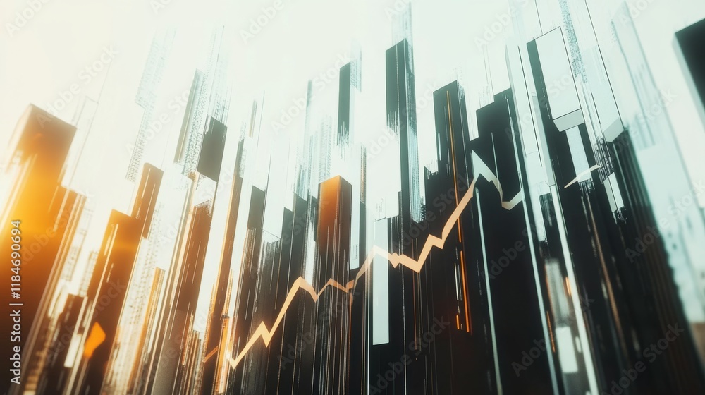 Poster a d-rendered stock market chart with arrows pointing upward and downward, symbolizing the highs and 