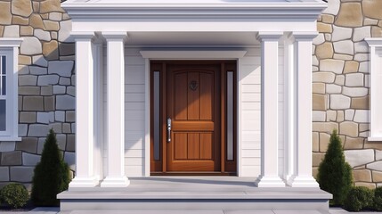 Front entrance showcases a wooden door with intricate detailing.