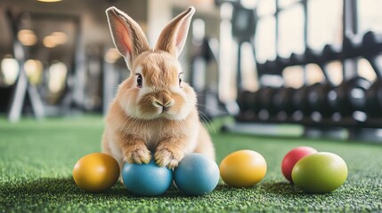 Easter Rabbit in Gym Promoting Fitness for Easter Season