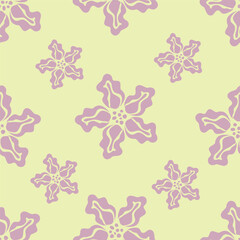 Fototapeta premium Seamless floral pattern, liberty ditsy print with cute large botany in retro folk style. Beautiful botanical design of hand drawn wild plants: flowers, leaves on black background. Vector illustration