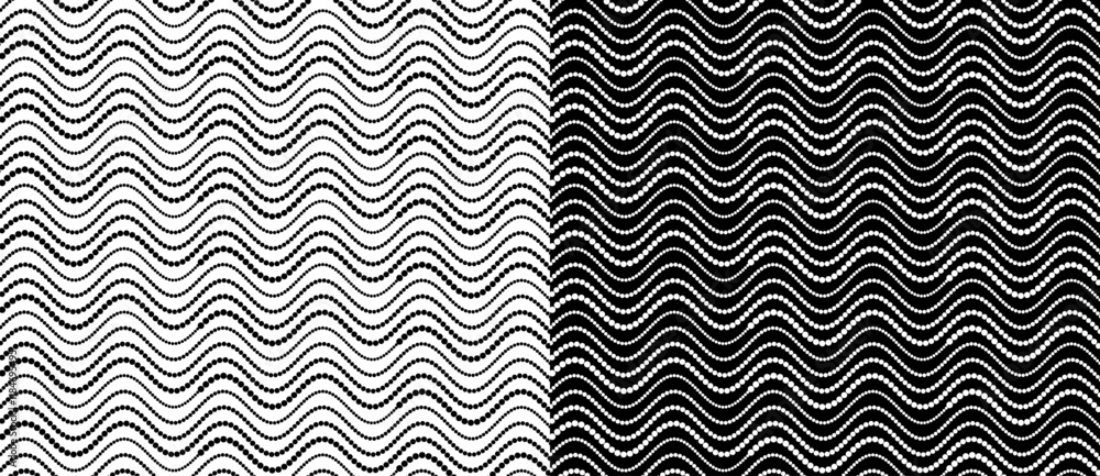 Poster abstract dotted halftone waves background. black dots on a white background and white dots on the bl
