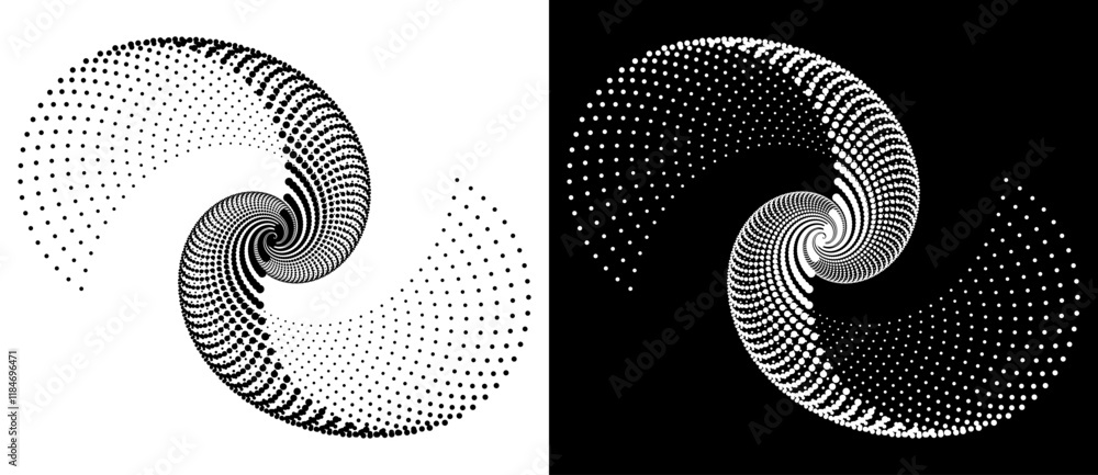 Poster abstract dotted vector background with halftone effect. spiral dotted as icon or logo. yin and yang 
