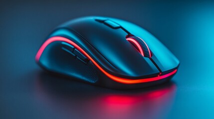 Illuminated ergonomic wireless computer mouse on dark background.