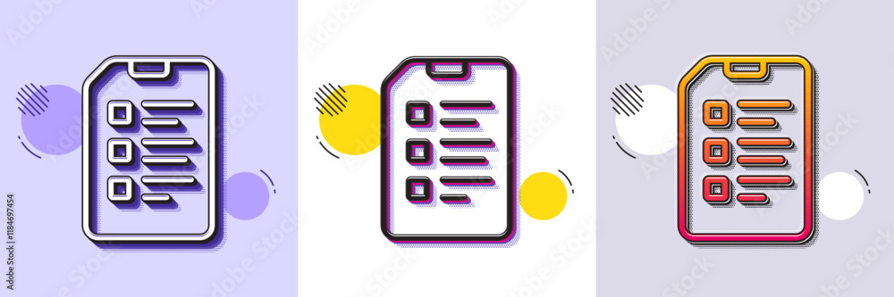 Poster checklist document line icon. halftone dotted pattern. gradient icon with grain shadow. information 