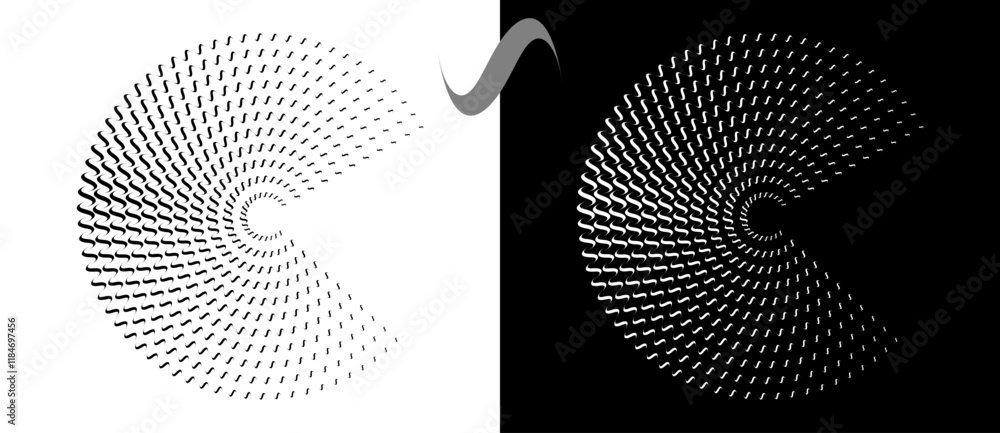 Aufkleber Modern abstract background. Waves in circle form. Round logo. Design element or icon. Black shape on a white background and the same white shape on the black side.