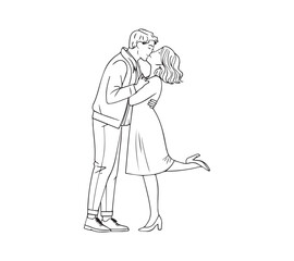 black and white Couple one line drawing design. Vector isolated cover poster design. Love print. Couple kissing line drawing.